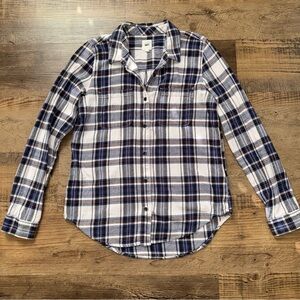 Women's Long Sleeve Plaid Flannel Shirt Medium Vans Cotton White Blue M